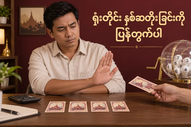ရှုံးတိုင်း နှစ်ဆတိုးလျှင် 10,000 ဘတ်ဂျက်က ဘယ်အလှည့်တွင် မလောက်တော့သလဲ — စိတ်ကူးထီဆိုင်ရာ သရုပ်ဖော်ပုံ။